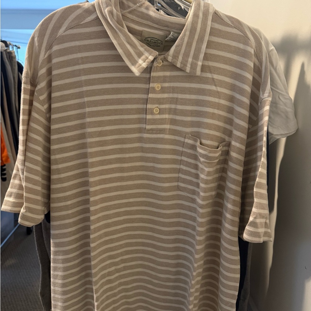 Lands' End Beige Striped Polo Shirt
